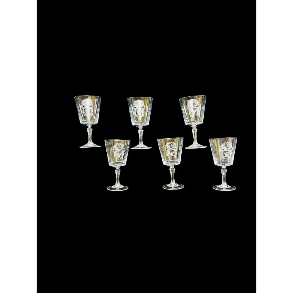 Bleikristall Leaded Crystal Vintage Coat of Arms 6 Ramsey Clan Etched Glasses - Picture 1 of 11